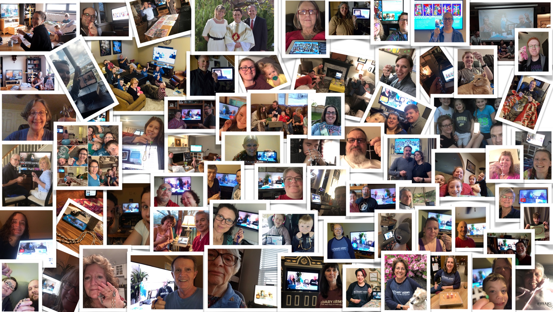 Collage of Rosary Army community members praying the Rosary together online